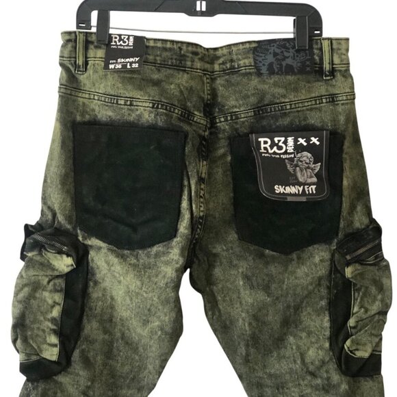 Men's R3BEL Skinny Jeans Denim Distressed Fashion Cargo Pockets Size 36 / 32L - Picture 3 of 9